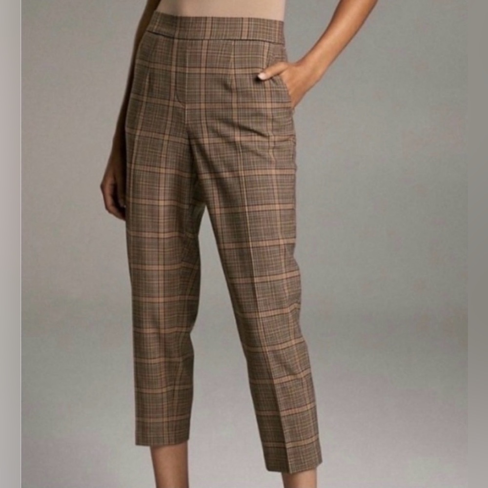 Aritzia Babaton Conan Brown Plaid Cropped Trousers